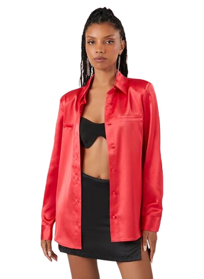 FOREVER 21 Satin Button-Front Shirt - Image 1
