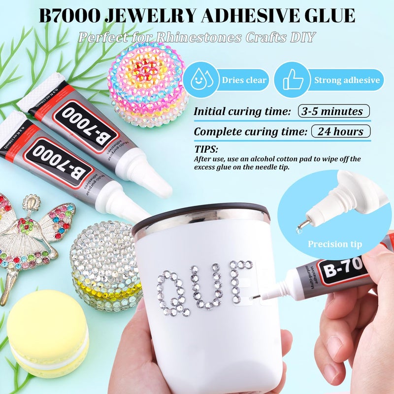 BELLEBOOST 6000 قطعة من أحجار الراين الراتنجية للتزيين مع 3 قطع من لاصق المجوهرات B7000، صندوق واحد من أحجار الراين المسطحة الشفافة للحرف اليدوية، بلورات وأحجار كريمة للملابس والأحذية والأكواب وفن الأظافر والمكياج - Image 5