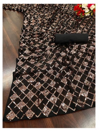 Georgette Beautiful Black Base Saree With Copper Colour Sequence Work And Unstitched Blouse - pzsku/ZD8F42DA322F41E5CC567Z/45/1746210422/a2bb9d19-b3eb-41cf-846d-bb6f8369f0f7