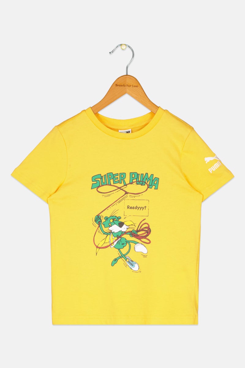 PUMA Kids Boy Sportswear Fit Short Sleeve Graphic Print Outdoor T-Shirt, Yellow - Image 1