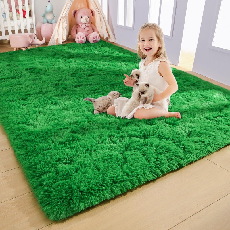 AROGAN Luxury Soft Shaggy Carpet, 3x5 Feet Green Fluffy Bedroom Rug for Living Room, Kids Girls Playroom Teen Room Nursery Decor - Image 3