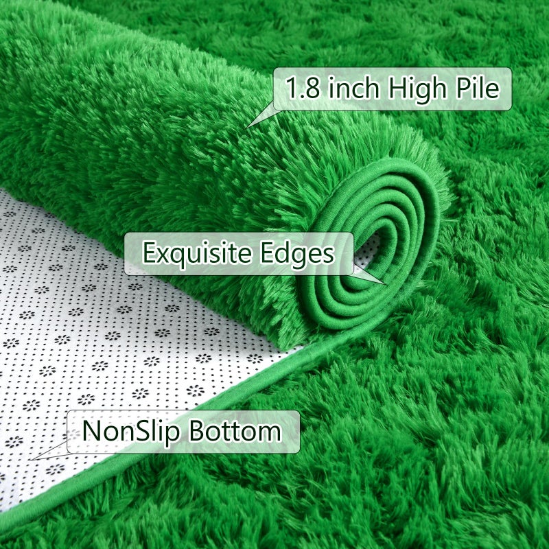 AROGAN Luxury Soft Shaggy Carpet, 3x5 Feet Green Fluffy Bedroom Rug for Living Room, Kids Girls Playroom Teen Room Nursery Decor - Image 5