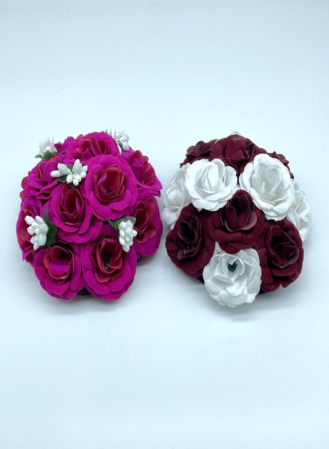 Maahal Artificial Flower Juda/Bridal/Gajra Bun Hair Accessories For Women&Girls/Pack of 2, Multi - Image 1