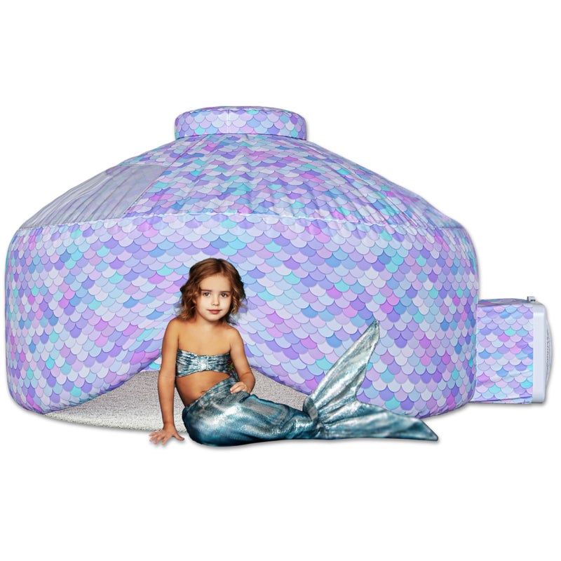 Skywin Inflatable Air Tent for Kids 77 x 50 Perfect for Social or Solo Imaginative Play Blow Up Tent Sets Up and Stores Away in Seconds Toddler Playhouse Fan NOT Included Mermaid Blue