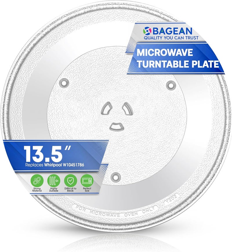 Bagean Microwave Plate Replacement for 13.5” W10451786 Whirlpool Microwave Glass Plate - Rotating Oven Microwave Turntable Plate - Spinning Dish Tray Turntables For Better Reheating and Cooking - Image 1