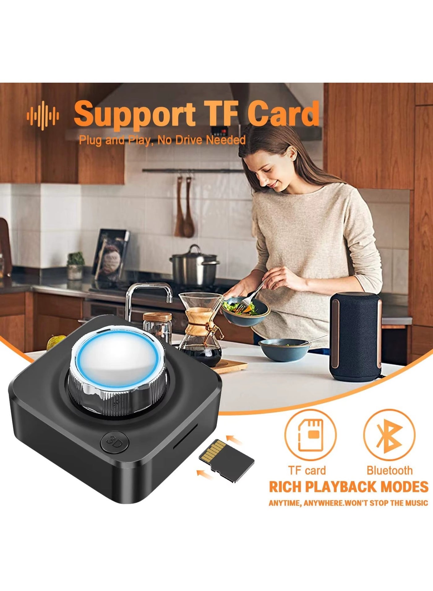 Bluetooth Audio Receiver, Wireless Auido Music Rca, Wireless 3.5mm Jack Adapter with Blue Indicator Light, Supports Tf Card Playback, Suitable For Home Car Music Streaming Audio System, Black