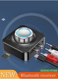 DUNISO Bluetooth 5.0 Receiver, Wireless Auido Music Rca, Aux Adapter，Audio Receiver，With Blue Indicator Light And 3.5mm Audio Cable, Supports Tf Card Playback, Suitable For Home Car Music Streaming Audio System, Black  - Image 1
