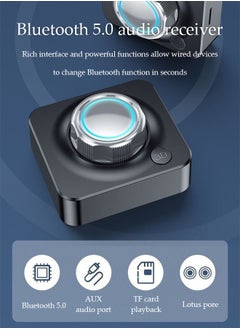 DUNISO Bluetooth 5.0 Receiver, Wireless Auido Music Rca, Aux Adapter，Audio Receiver，With Blue Indicator Light And 3.5mm Audio Cable, Supports Tf Card Playback, Suitable For Home Car Music Streaming Audio System, Black  - Image 2
