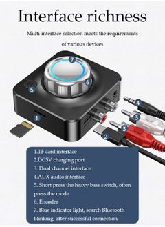 DUNISO Bluetooth 5.0 Receiver, Wireless Auido Music Rca, Aux Adapter，Audio Receiver，With Blue Indicator Light And 3.5mm Audio Cable, Supports Tf Card Playback, Suitable For Home Car Music Streaming Audio System, Black  - Image 3