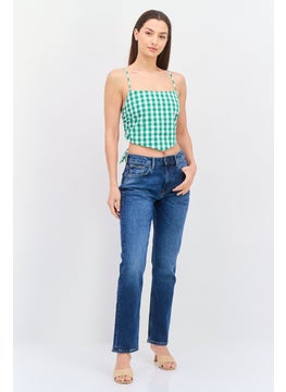 Pepe Jeans Women Square Neck Sleeveless Checkered Tank Top, Green  - Image 4