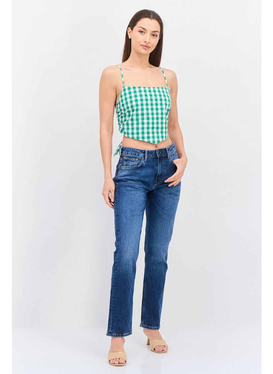 Pepe Jeans - Women Square Neck Sleeveless Checkered Tank Top, Green - Image 1