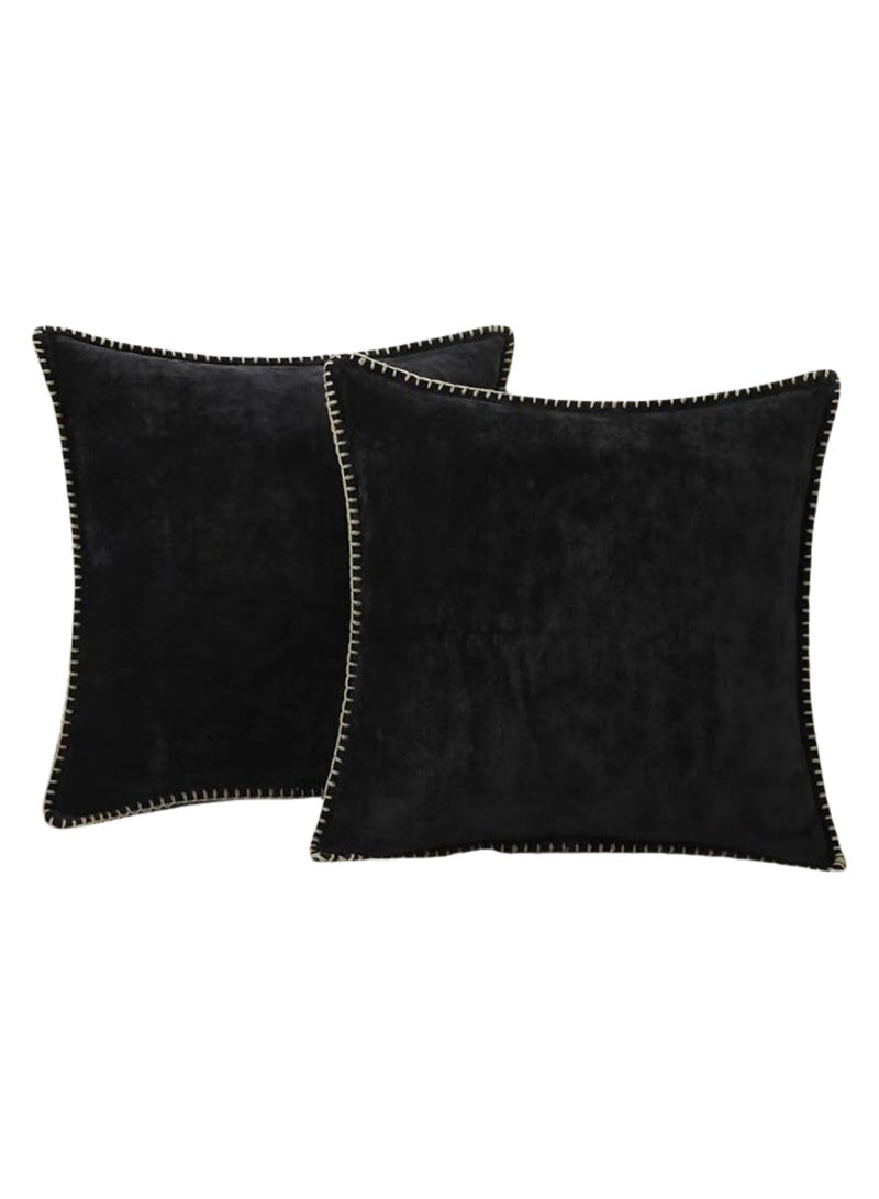 2 Pack Chenille Soft Throw Pillow Cover 45 x 45 cm Pillow Cover without Inner Core, Square Pillow Cover with Stitched Edges, Suitable for Sofa Bed (Black)  - Image 1