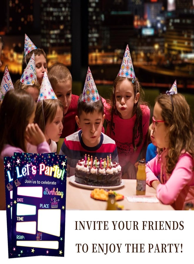 WorldBazaar Neon Birthday Invitations With Envelopes 20 Pack Let's Glow Theme Kids Birthday Party Invitation For Boys Girls Birthday Party Supplies - Image 4