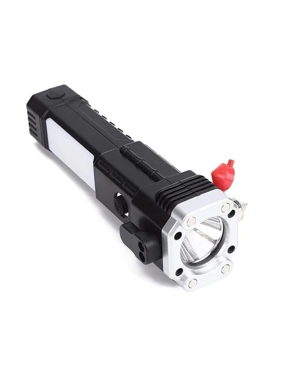 KINJORU KINJORU Portable 3W Rechargeable Torch Led Flashlight Long Distance Beam Range Hammer and Strong Magnets Window Glass and Seat Belt Cutter 4 Modes 