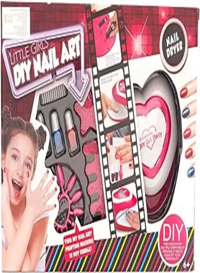 Generic Little girls diy nail art and care set with nail sharpening props, manicure patch for printing patterns, nail dryer, 3 manicure colors, nail polish tools for girls - multi color 