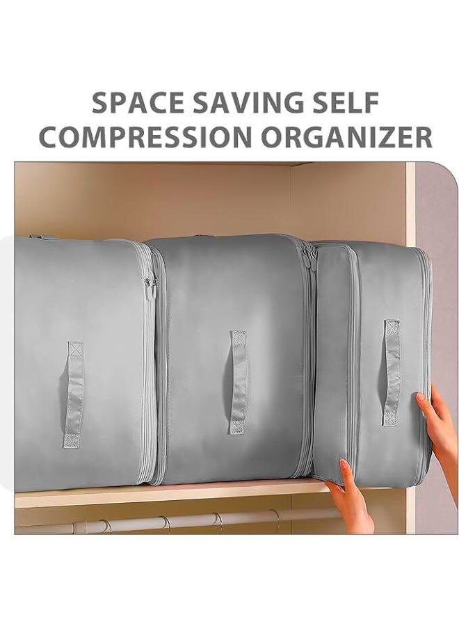Chase Up Ultra Space Saving Self Compression Organizer,Heavy Duty Moving Bags,Storage Tote,Self Compressing Moving Clothes Organizer Bags for Comforters,Clothes, Bedding,Blankets (Gray, 54*42*30cm) - Image 2