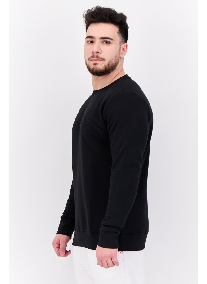 ENRICO COVERI Men Sportswear Fit Long Sleeve Embroidered Sweatshirt, Black  - Image 3