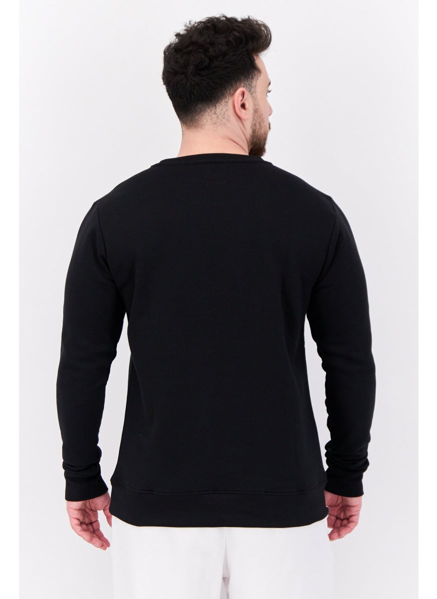 ENRICO COVERI Men Sportswear Fit Long Sleeve Embroidered Sweatshirt, Black  - Image 4