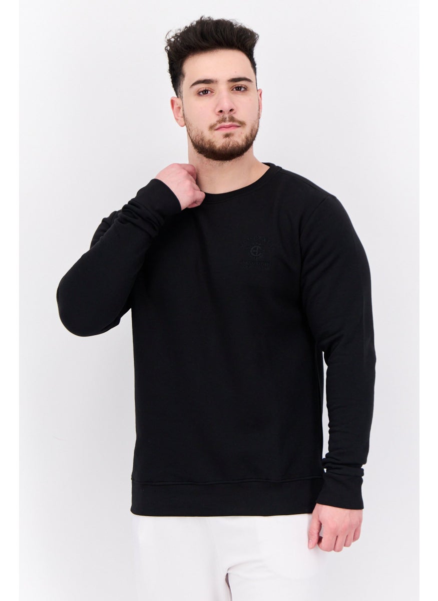 ENRICO COVERI Men Sportswear Fit Long Sleeve Embroidered Sweatshirt, Black  - Image 1