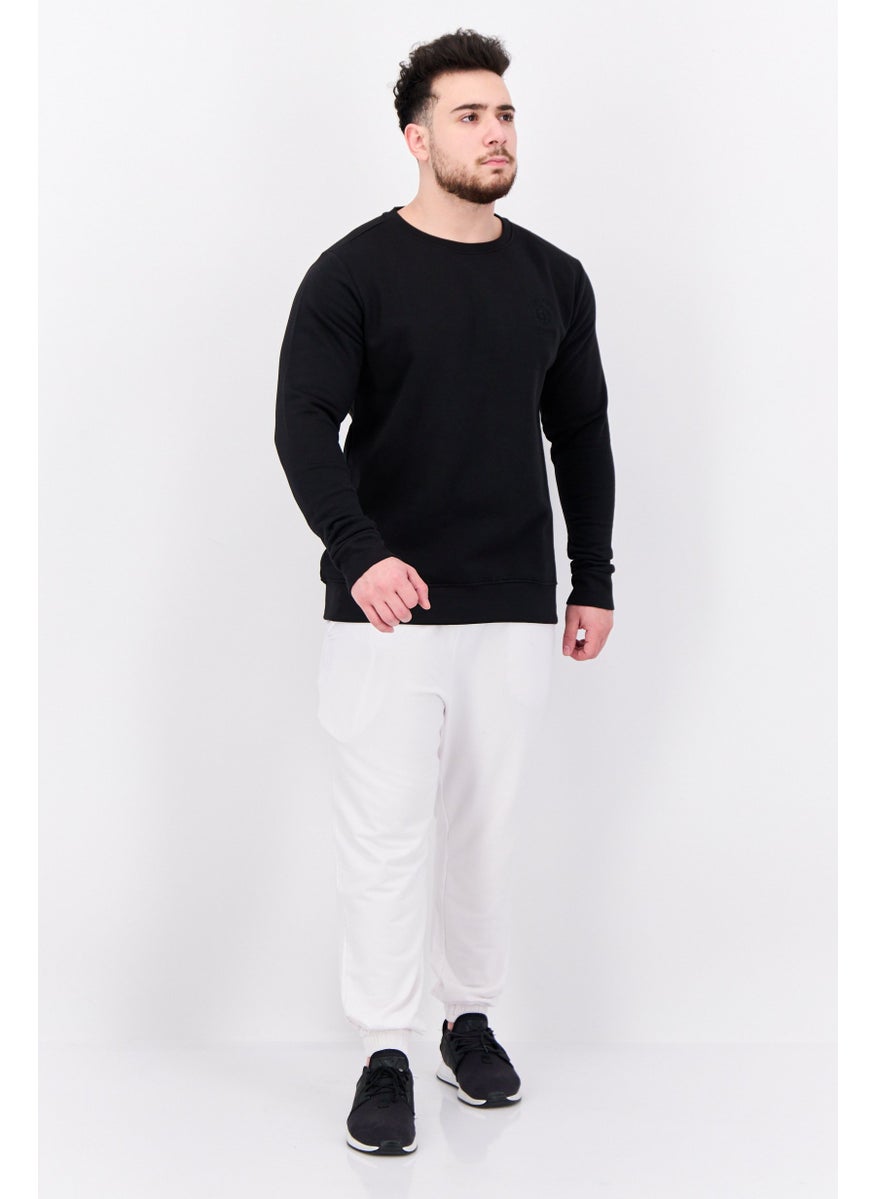 ENRICO COVERI Men Sportswear Fit Long Sleeve Embroidered Sweatshirt, Black  - Image 2