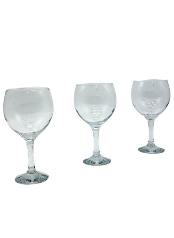 3 Pieces Misket Large Size Goblet Set 645 Ml - Clear
