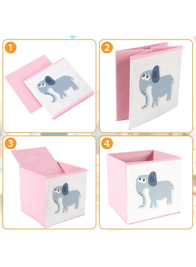 Berlune 6 Pcs Foldable Animal Cube Storage Box 10 x 10 Inch Cube Baskets Non Woven Fabric and Cardboard Kids Storage Bin Toy Organizer Box for Kids Nursery Toddlers - Image 3