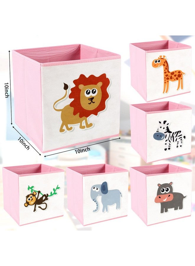 Berlune 6 Pcs Foldable Animal Cube Storage Box 10 x 10 Inch Cube Baskets Non Woven Fabric and Cardboard Kids Storage Bin Toy Organizer Box for Kids Nursery Toddlers - Image 2