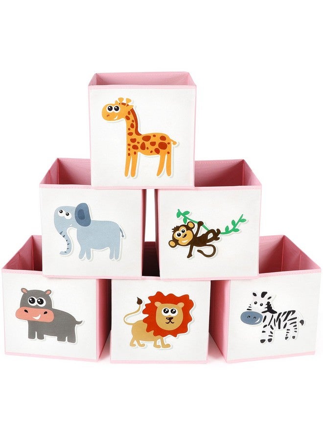 Berlune 6 Pcs Foldable Animal Cube Storage Box 10 x 10 Inch Cube Baskets Non Woven Fabric and Cardboard Kids Storage Bin Toy Organizer Box for Kids Nursery Toddlers - Image 1