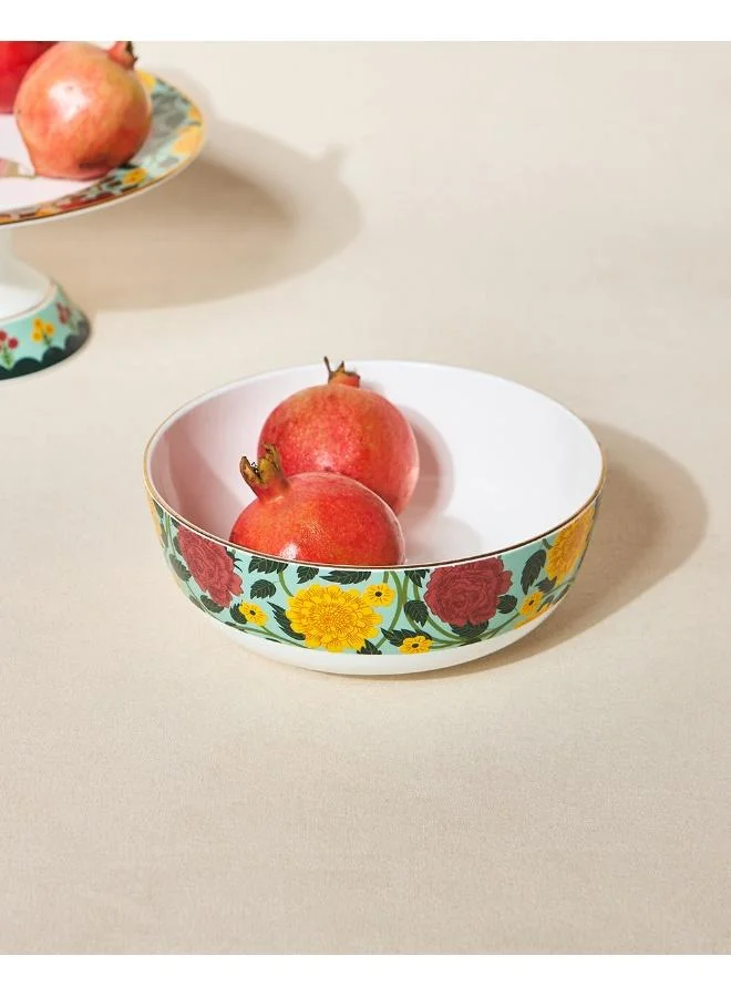 Rani Bagh Serving Bowl, 8" Dia | Palace Memoirs | Gold Rim