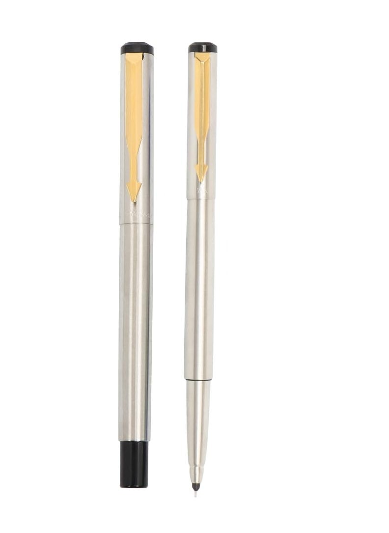 PARKER Parker Vector Stainless Steel Gold Trim Roller Ball Pen | Ink Color - Blue | Perfect For Corporate Use | Elite Pen For Professionals  - Image 2