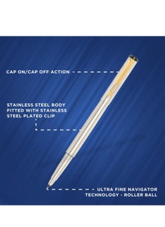 PARKER Parker Vector Stainless Steel Gold Trim Roller Ball Pen | Ink Color - Blue | Perfect For Corporate Use | Elite Pen For Professionals  - Image 3