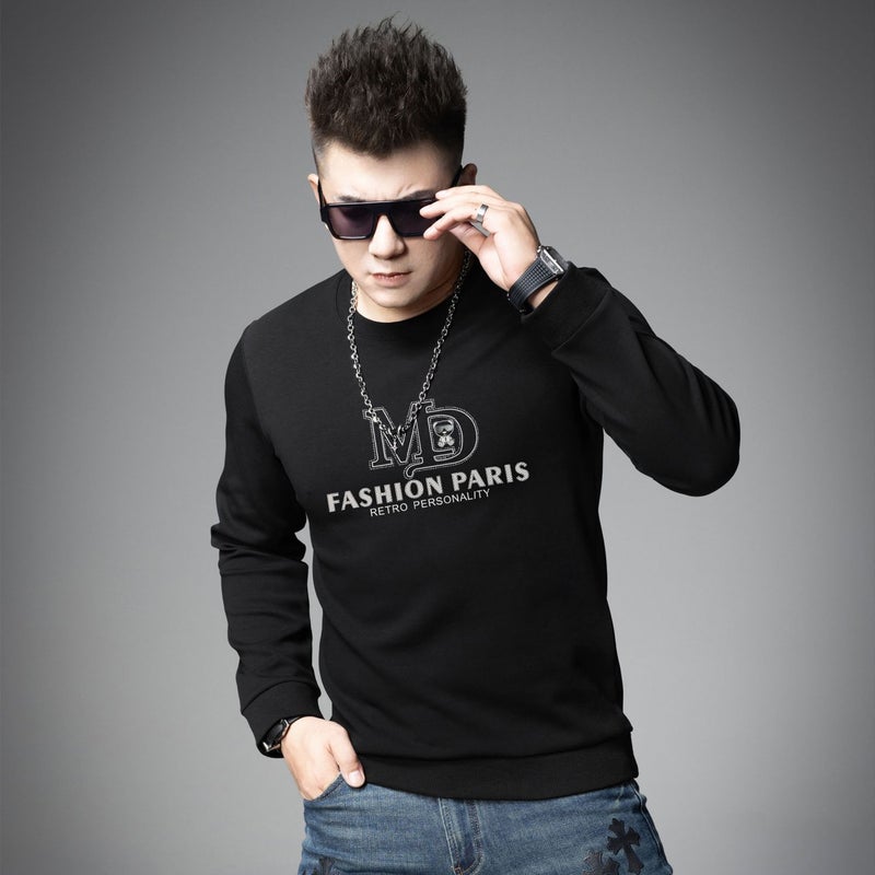 European Station New Round Neck 2024 Sweater Men'S Autumn Letter Drilling Printed T-Shirt All-Match Long Sleeve Base Shirt - Image 2