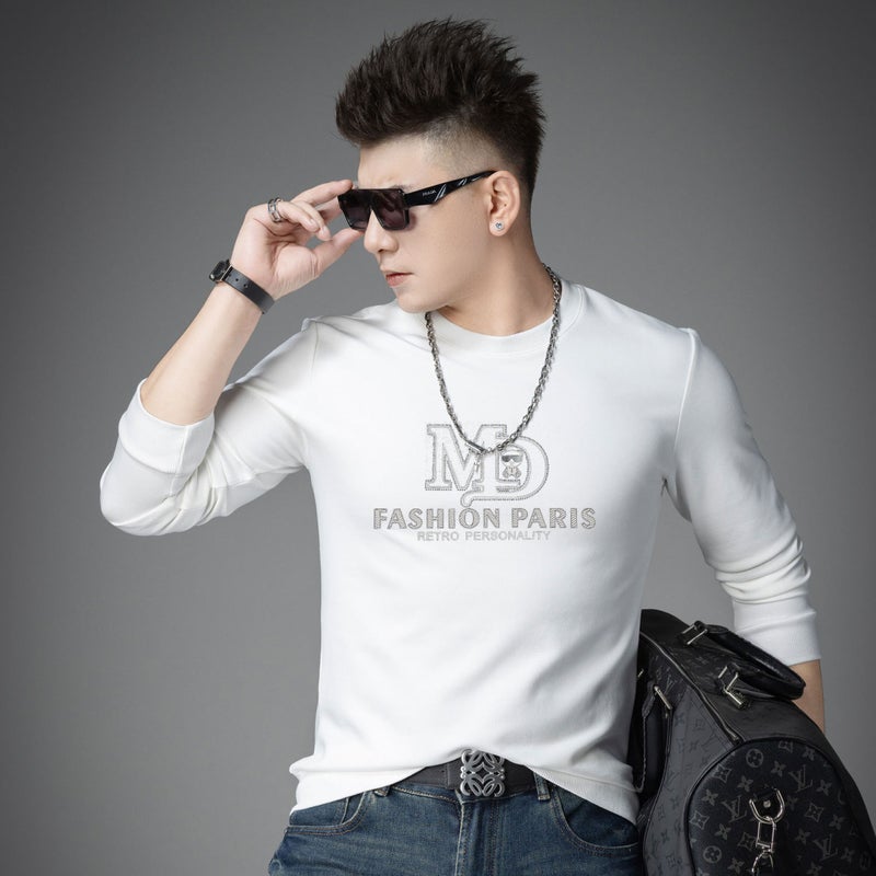 European Station New Round Neck 2024 Sweater Men'S Autumn Letter Drilling Printed T-Shirt All-Match Long Sleeve Base Shirt - Image 3