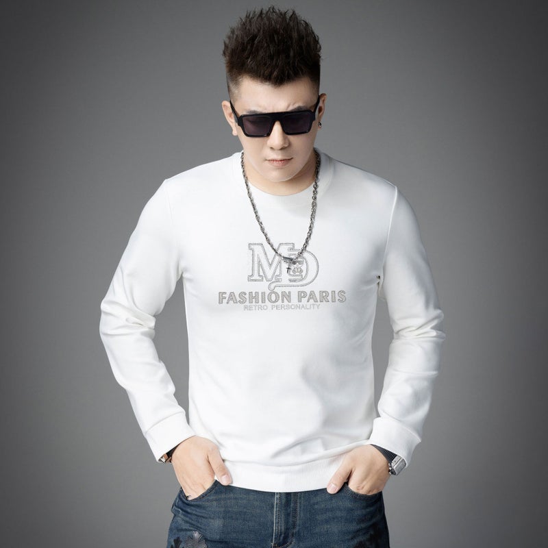 European Station New Round Neck 2024 Sweater Men'S Autumn Letter Drilling Printed T-Shirt All-Match Long Sleeve Base Shirt - Image 1