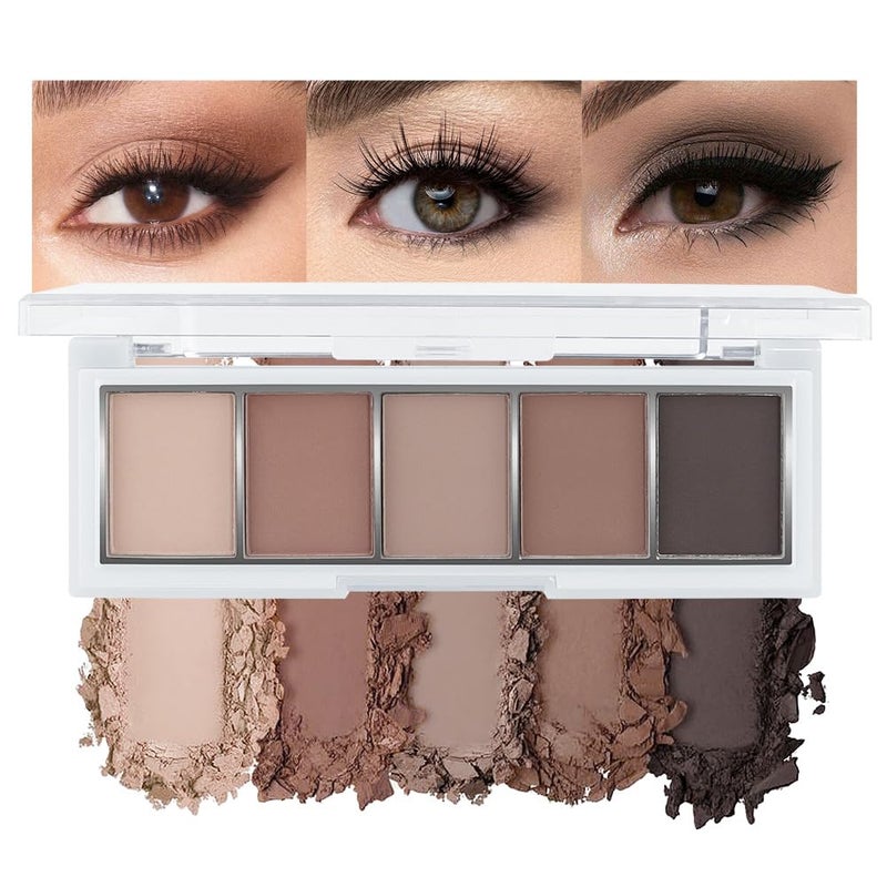 Hxssll Matte Neutral Cool Brown Eyeshadow Palette,5-Color Matte Taupe Beige Clay Mocha Charcoal Shades,Blendable Long-Lasting Cool-Tone Nude Smokey Eye Shadow Palette for Daily Natural & Mature Eyes - Image 1