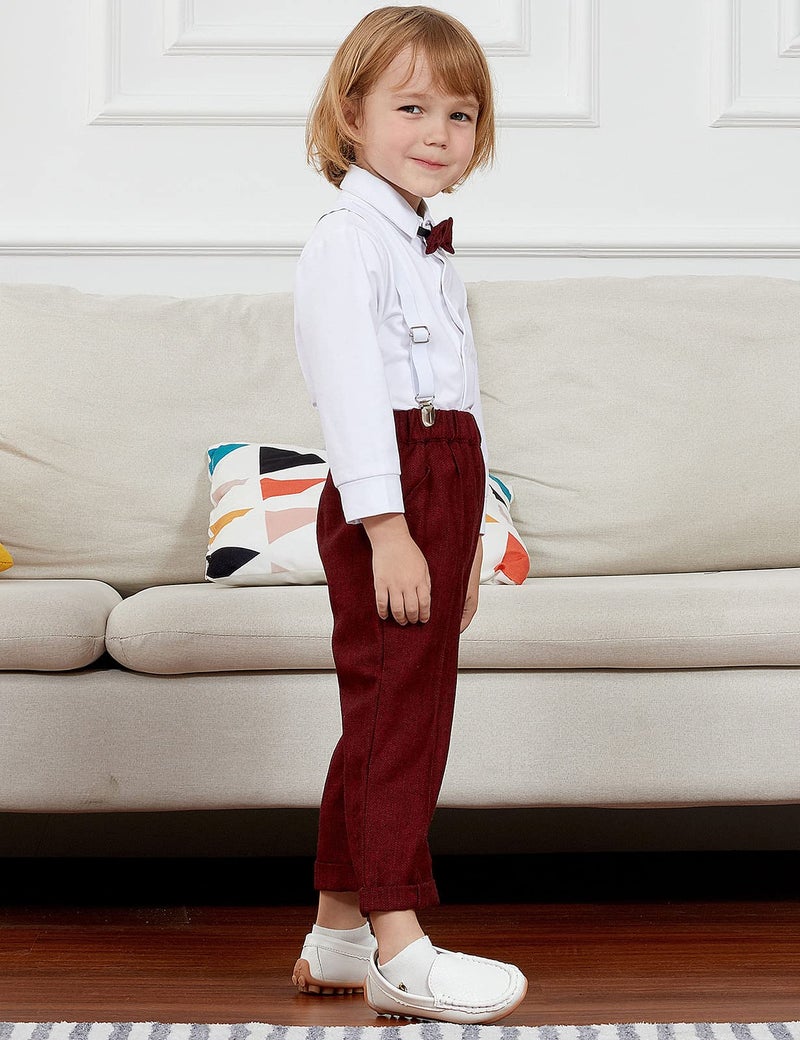 A&J DESIGN Toddler Valentine Day Suit Baby Boy Gentleman Outfit Wedding Formal Christmas Tuxedo with Berets Hat Red 3T - Image 3
