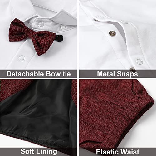 A&J DESIGN Toddler Valentine Day Suit Baby Boy Gentleman Outfit Wedding Formal Christmas Tuxedo with Berets Hat Red 3T - Image 5