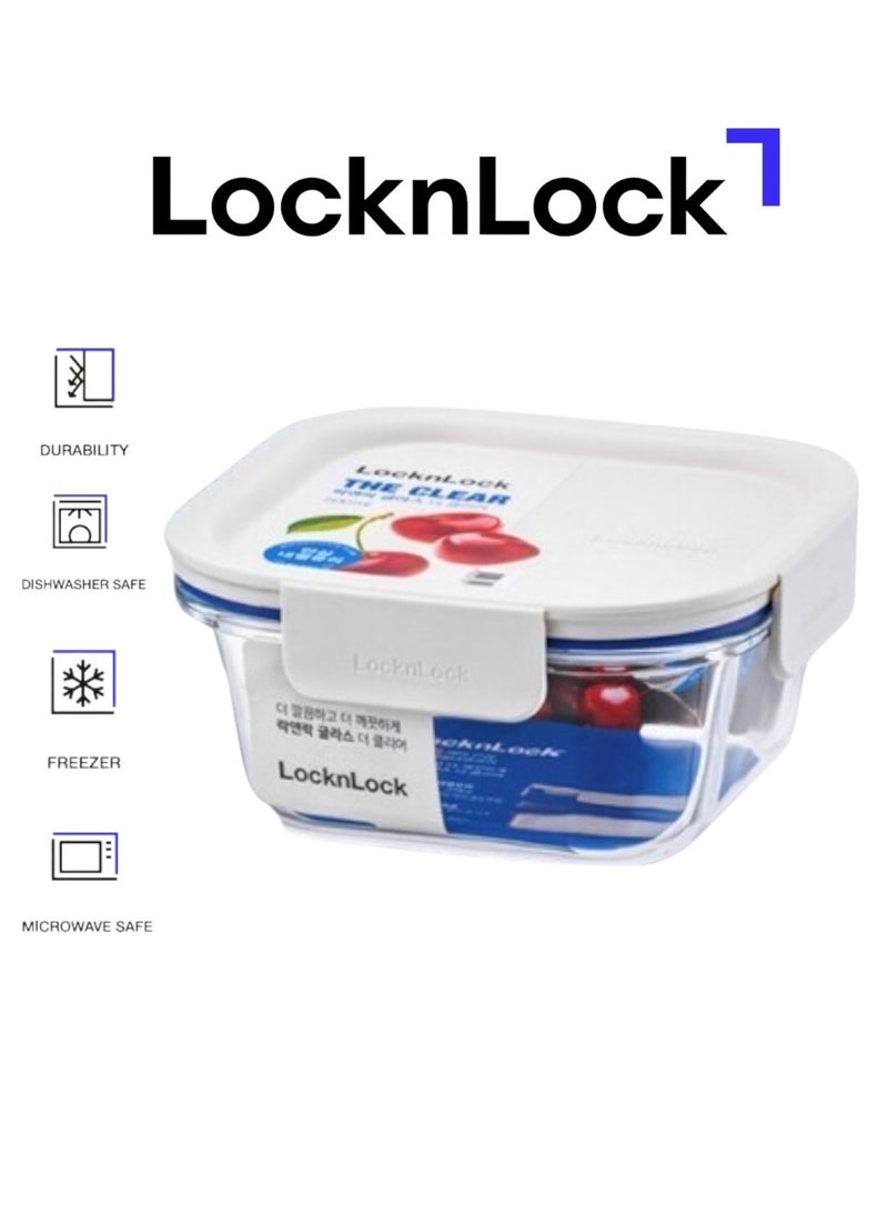 LocknLock Clear Glass Square 500ml White - Durable, Airtight, Heat-Resistant Food Storage Container - Image 1