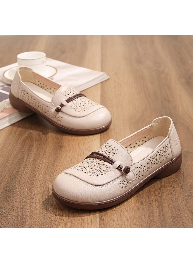 Pull Back Huili Mom Shoes For Middle-aged And Elderly, Summer Single Shoes, Soft Sole Comfortable Non-tiring Women's Shoes, Middle-aged Leather Shoes Sandals 0121 Beige Size 41 - Image 2