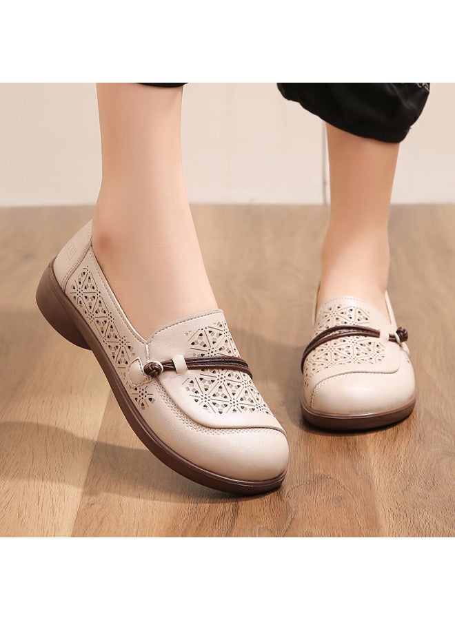 Pull Back Huili Mom Shoes For Middle-aged And Elderly, Summer Single Shoes, Soft Sole Comfortable Non-tiring Women's Shoes, Middle-aged Leather Shoes Sandals 0121 Beige Size 41 - Image 3