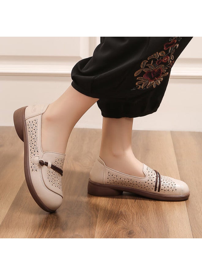 Pull Back Huili Mom Shoes For Middle-aged And Elderly, Summer Single Shoes, Soft Sole Comfortable Non-tiring Women's Shoes, Middle-aged Leather Shoes Sandals 0121 Beige Size 41 - Image 4