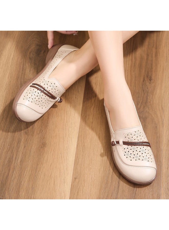Pull Back Huili Mom Shoes For Middle-aged And Elderly, Summer Single Shoes, Soft Sole Comfortable Non-tiring Women's Shoes, Middle-aged Leather Shoes Sandals 0121 Beige Size 41 - Image 5