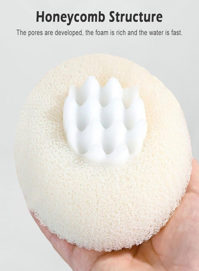 Loyanger 2 Pcs Sunflower B-ath Ball,Super Soft 2-in-1 B-ath Ball Suction Cup Design Exfoliating Shower Sponge Cleaning Brush Shower Loofah Sponge(Color:Beige+Purple) - Image 3