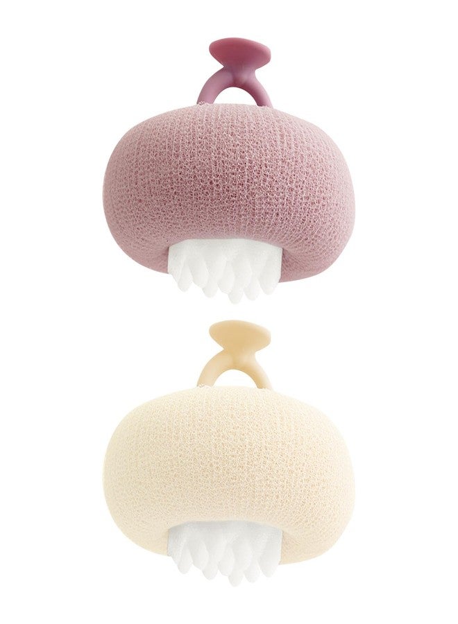 Loyanger 2 Pcs Sunflower B-ath Ball,Super Soft 2-in-1 B-ath Ball Suction Cup Design Exfoliating Shower Sponge Cleaning Brush Shower Loofah Sponge(Color:Beige+Purple) - Image 1