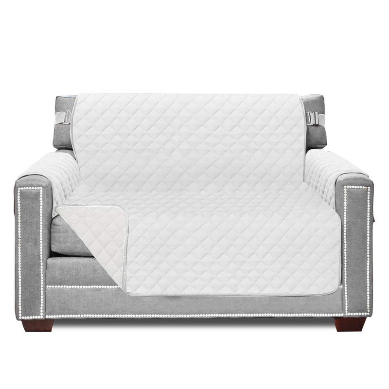 Sofa Shield Sofa Shield Chair Slip Cover with Patented Strap Large Cushion Protector Reversible Stain and Dog Tear Resistant Slipcover Quilted Microfiber 48in Seat Washable Covers for Dogs Pets Kids White
