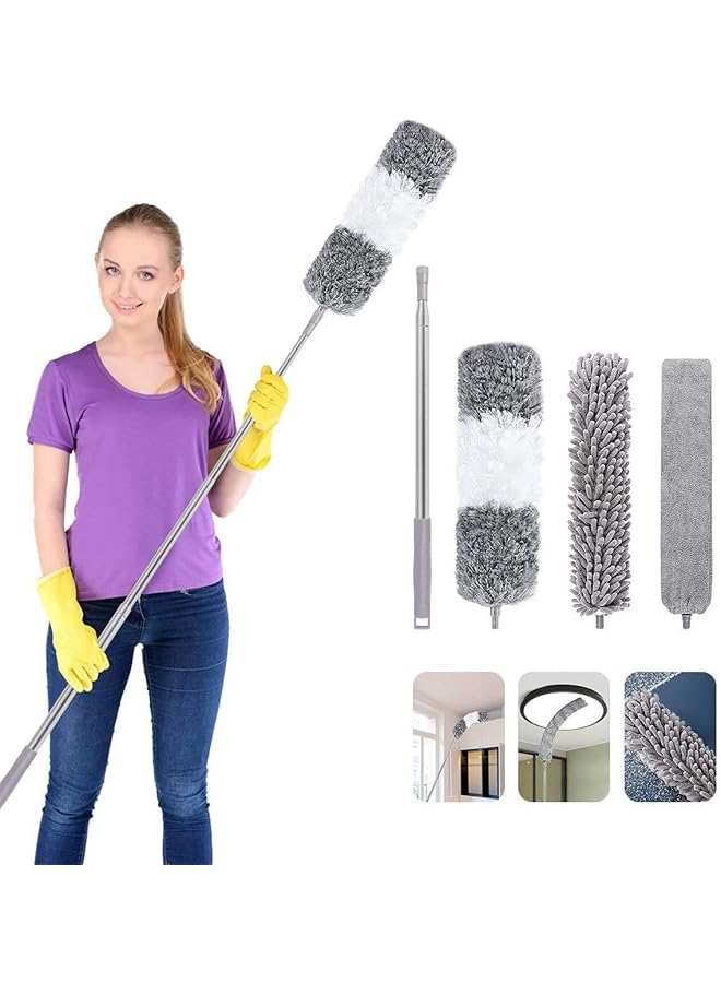 erorex Extendable Duster, 4PCS Extension Duster Pole 30-100 Inches, Wall Duster with Removable and Washable Fiber Long Duster, Long Feather Duster for Cleaning Cobweb Brush, Blinds, Furniture, Fan - Image 1