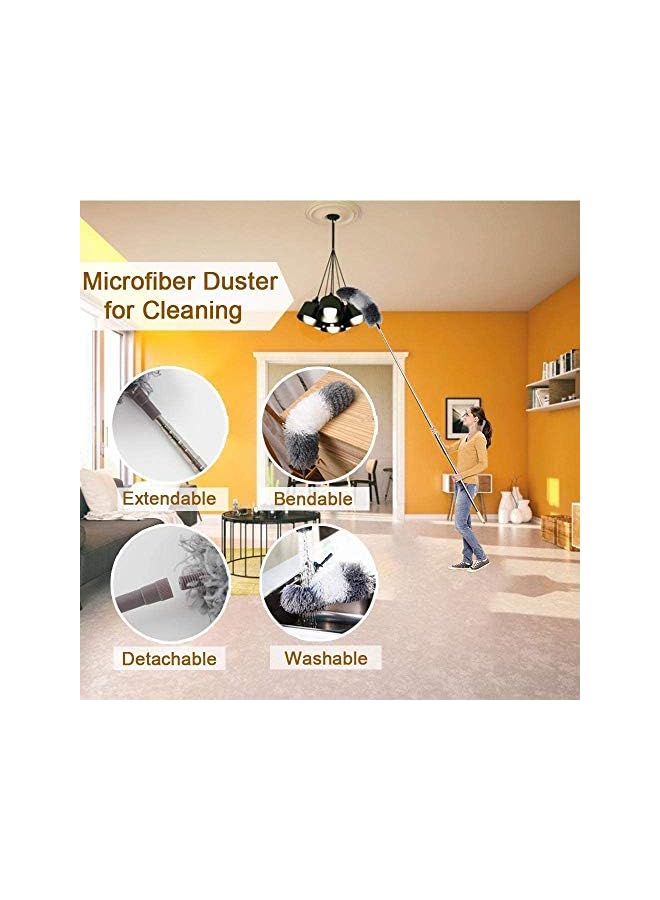 erorex Extendable Duster, 4PCS Extension Duster Pole 30-100 Inches, Wall Duster with Removable and Washable Fiber Long Duster, Long Feather Duster for Cleaning Cobweb Brush, Blinds, Furniture, Fan - Image 2