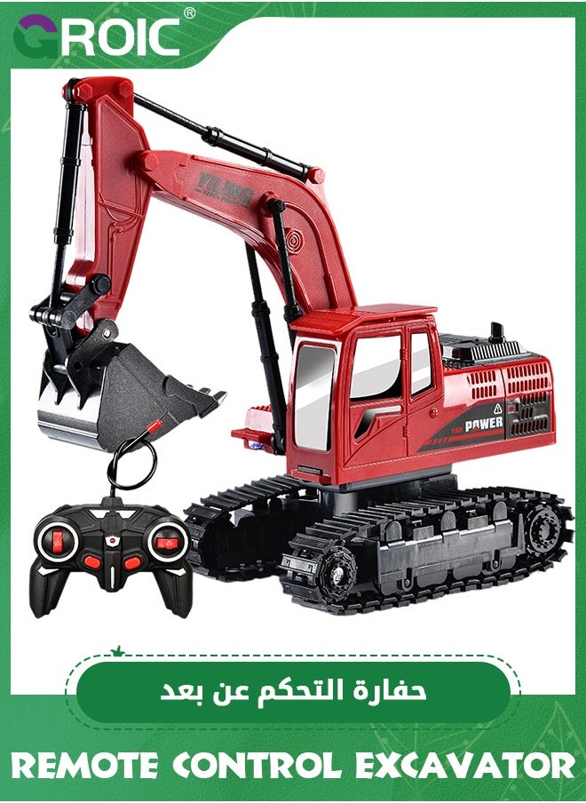 GROIC Remote Control Excavator Toy Truck RC Excavator with Metal Shovel Lights Sounds Rechargable Engineering Sand Digger Construction Vehicle Toy Gift for Boys Girls Kids & Children  - Image 1