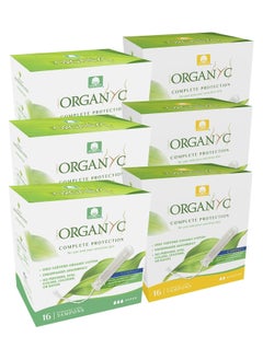 ORGANYC 100% Certified Organic Cotton Tampons - Plant-Based Eco-Applicator (Regular + Super, 96 Count (Pack of 6)) 