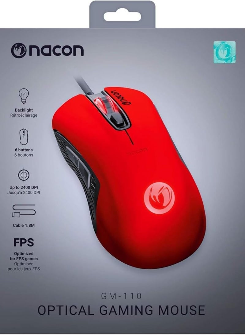 ناكون ماوس الألعاب السلكي البصري Nacon GM-110 USB المزود بـ 6 أزرار، بدقة تصل إلى 2400 نقطة في البوصة - أحمر - Image 5